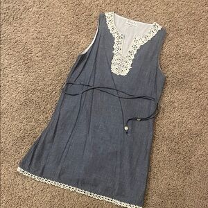 Mud Pie chambray dress cream lace detail  small